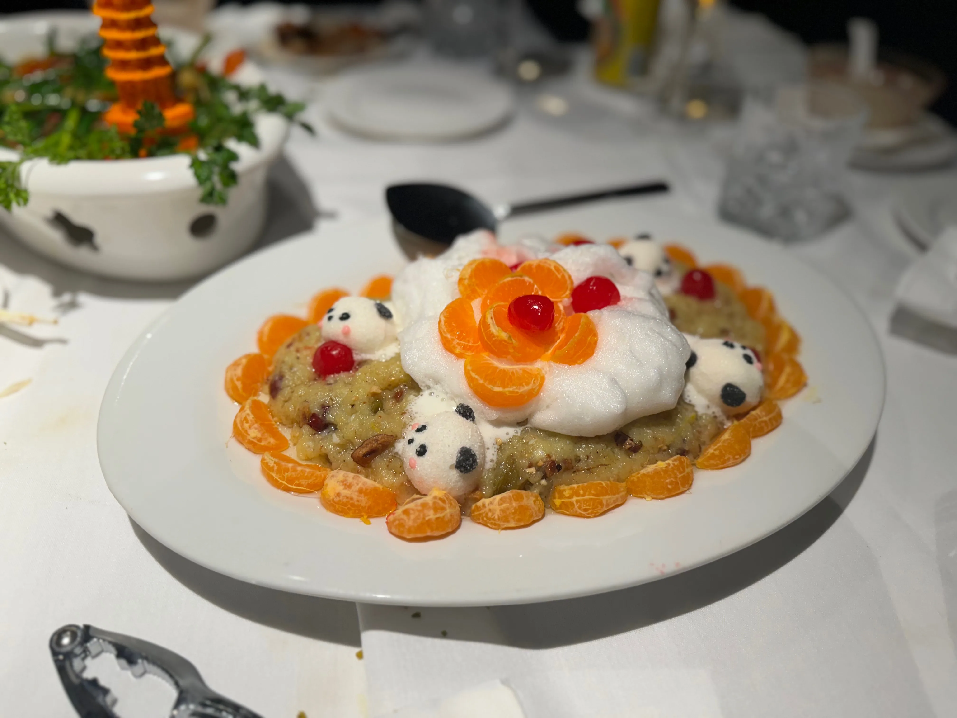 Cold appetizer plate with fruit garnish