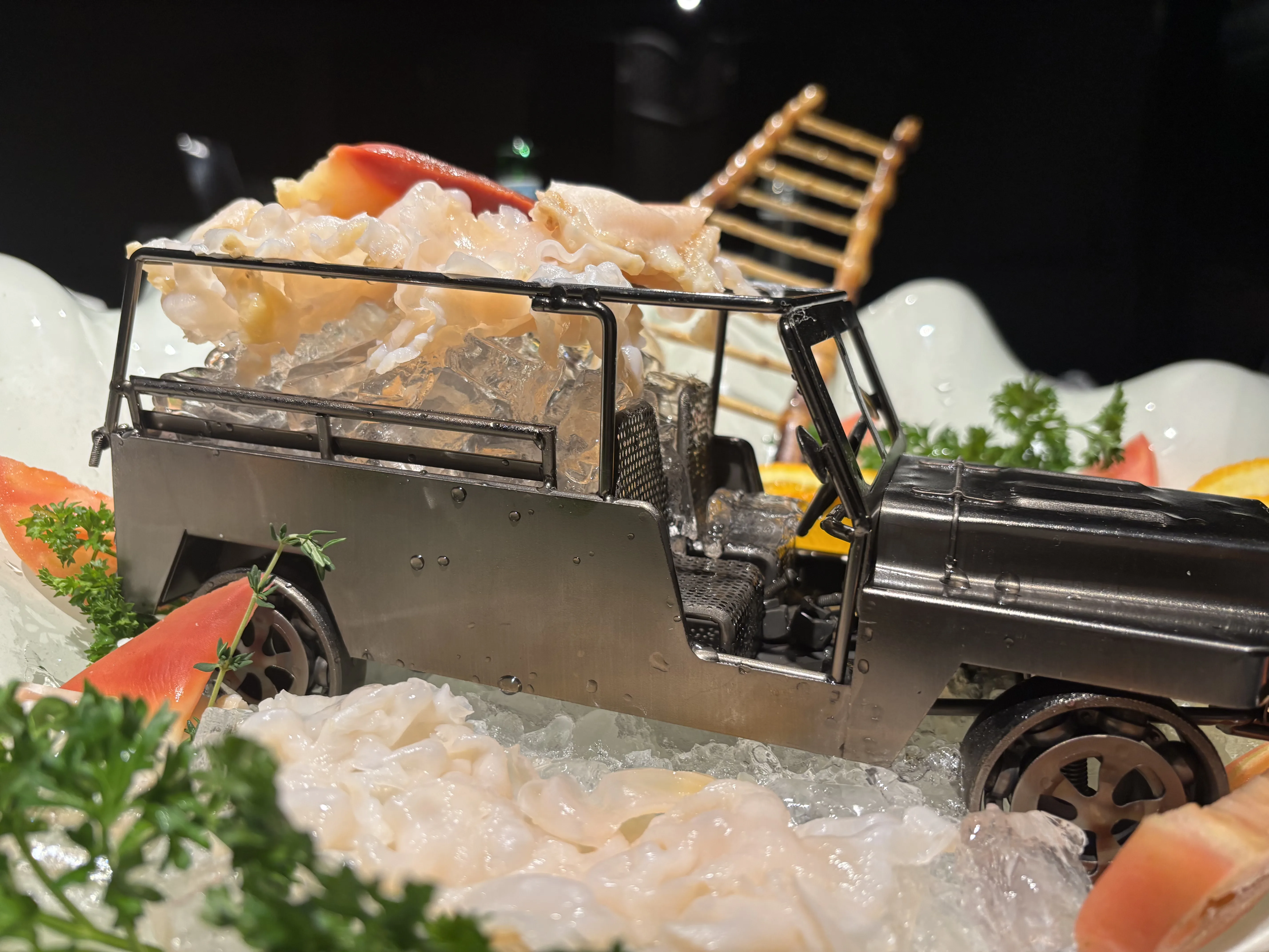 Whole lobster carved as a swan centerpiece