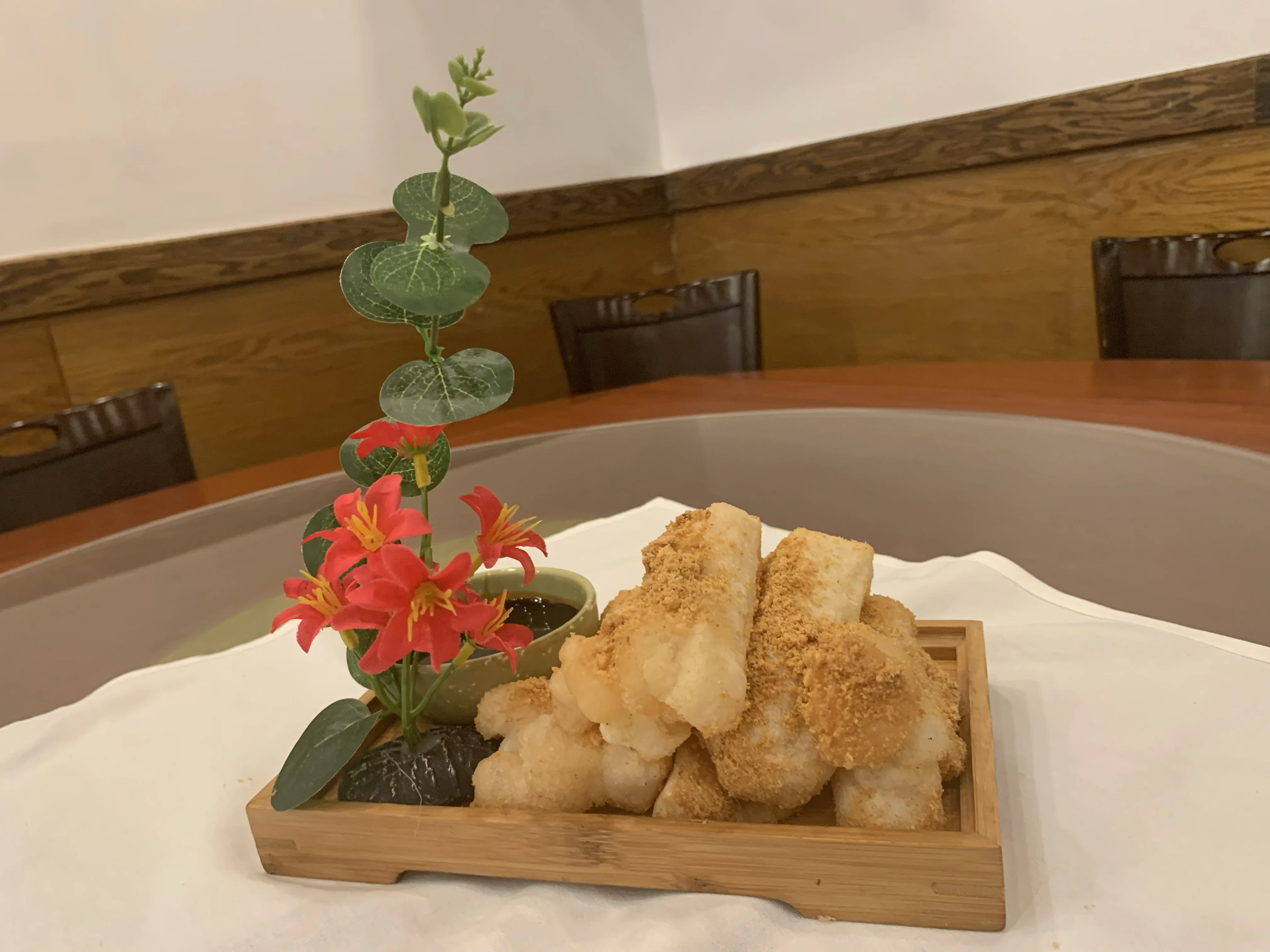 Crispy fried tofu appetizer in the private dining room